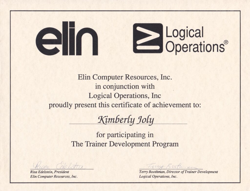 Logical Operations Trainer Certificate (June 1990)