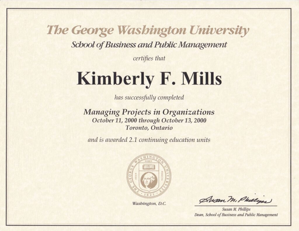 Project Management Certificate (Oct 2000)